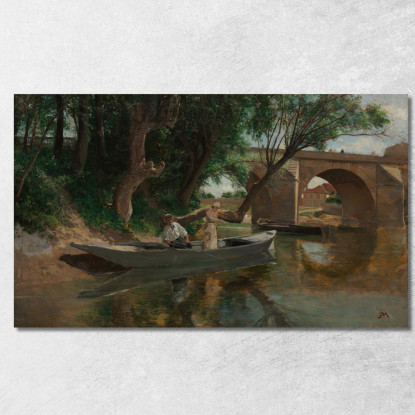 Ponte A Poissy Pescatori Con Lenza Ernest Meissonier ems11 quadro stampato su tela