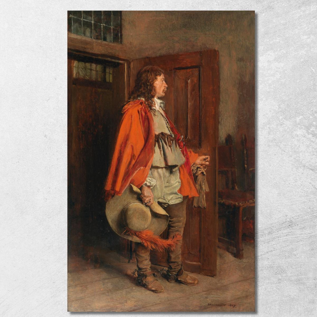 Uomo Con Mantello Rosso Ernest Meissonier ems25 quadro stampato su tela