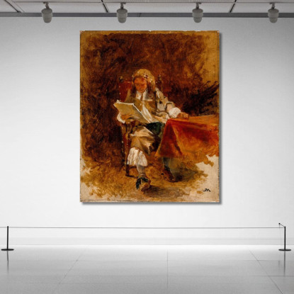 Studio Di Un Cavaliere Seduto Che Legge Ernest Meissonier ems31 quadro stampato su tela