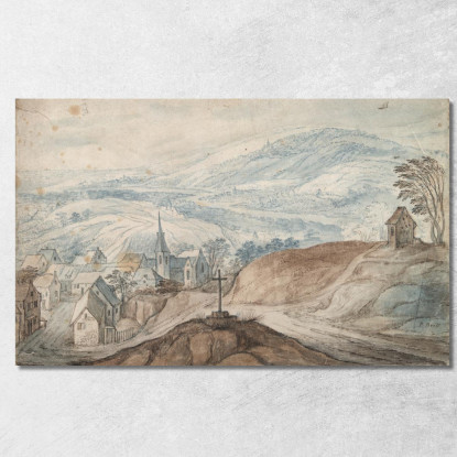 Paesaggio Con Villaggio Vicino A Un Incrocio E Vista Lontana Jan Brueghel The Elder jbe23 quadro stampato su tela