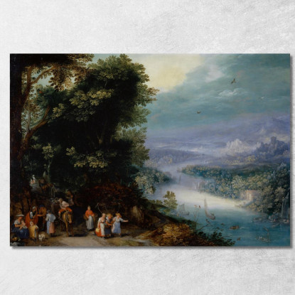 Valle Fluviale Boscosa Con Strada Jan Brueghel The Elder jbe54 quadro stampato su tela