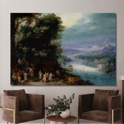 Valle Fluviale Boscosa Con Strada Jan Brueghel The Elder jbe54 quadro stampato su tela