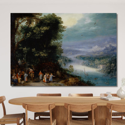 Valle Fluviale Boscosa Con Strada Jan Brueghel The Elder jbe54 quadro stampato su tela