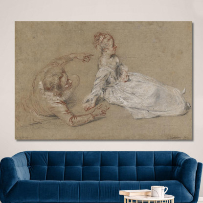 Un Uomo Sdraiato E Una Donna Seduta A Terra Jean-Antoine Watteau jaw1 quadro stampato su tela