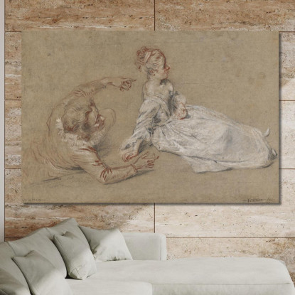 Un Uomo Sdraiato E Una Donna Seduta A Terra Jean-Antoine Watteau jaw1 quadro stampato su tela