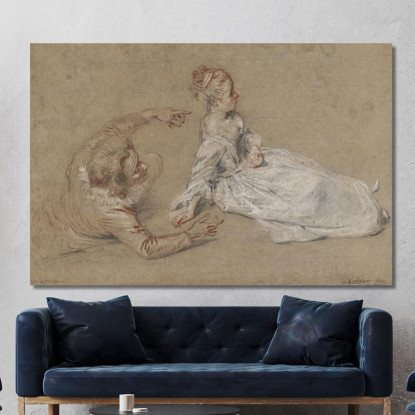 Un Uomo Sdraiato E Una Donna Seduta A Terra Jean-Antoine Watteau jaw1 quadro stampato su tela
