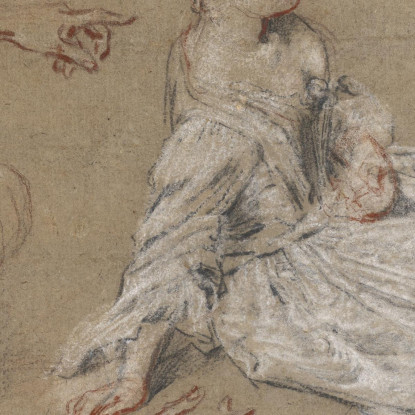 Un Uomo Sdraiato E Una Donna Seduta A Terra Jean-Antoine Watteau jaw1 quadro stampato su tela