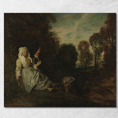 Paesaggio Serale Con Filatrice Jean-Antoine Watteau jaw6 quadro stampato su tela