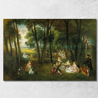 Festa Galante In Un Paesaggio Boscoso Jean-Antoine Watteau jaw11 quadro stampato su tela
