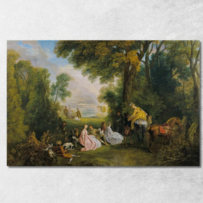 Appuntamento Di Caccia Jean-Antoine Watteau jaw27 quadro stampato su tela
