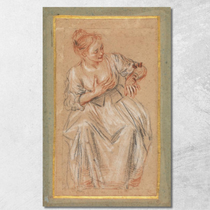 Donna Seduta Jean-Antoine Watteau jaw28 quadro stampato su tela