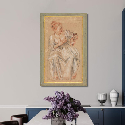 Donna Seduta Jean-Antoine Watteau jaw28 quadro stampato su tela