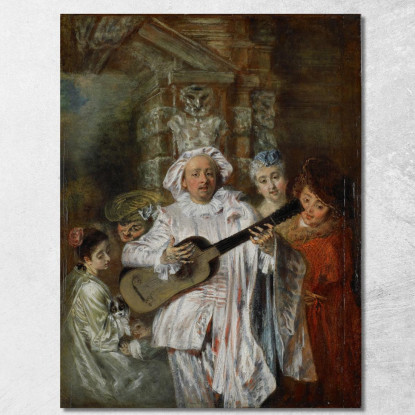 Con Un Abito Da Mezetin Jean-Antoine Watteau jaw30 quadro stampato su tela