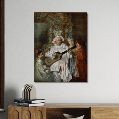 Con Un Abito Da Mezetin Jean-Antoine Watteau jaw30 quadro stampato su tela