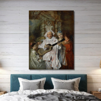 Con Un Abito Da Mezetin Jean-Antoine Watteau jaw30 quadro stampato su tela