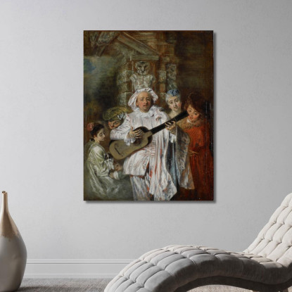 Con Un Abito Da Mezetin Jean-Antoine Watteau jaw30 quadro stampato su tela