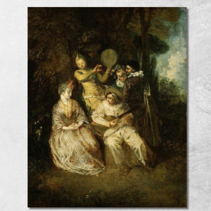 La Serenata Italiana Jean-Antoine Watteau jaw38 quadro stampato su tela