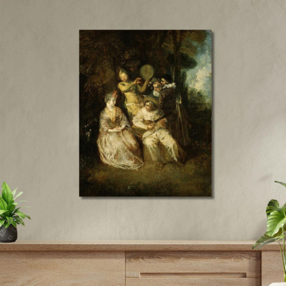 La Serenata Italiana Jean-Antoine Watteau jaw38 quadro stampato su tela