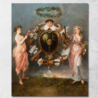 L’Unione Della Musica E Della Commedia Jean-Antoine Watteau jaw41 quadro stampato su tela