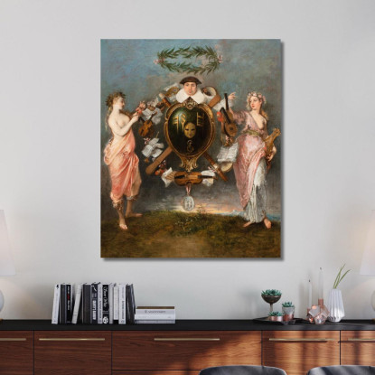 L’Unione Della Musica E Della Commedia Jean-Antoine Watteau jaw41 quadro stampato su tela