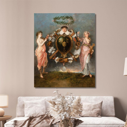 L’Unione Della Musica E Della Commedia Jean-Antoine Watteau jaw41 quadro stampato su tela