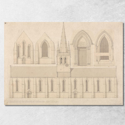 Elevazione Della Chiesa Di Colombiers Vicino A Valognes Normandia John Sell Cotman jsc24 quadro stampato su tela