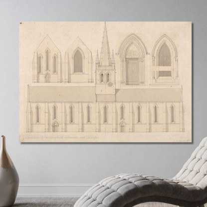 Elevazione Della Chiesa Di Colombiers Vicino A Valognes Normandia John Sell Cotman jsc24 quadro stampato su tela