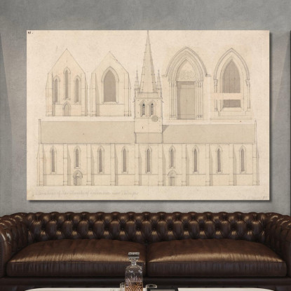 Elevazione Della Chiesa Di Colombiers Vicino A Valognes Normandia John Sell Cotman jsc24 quadro stampato su tela