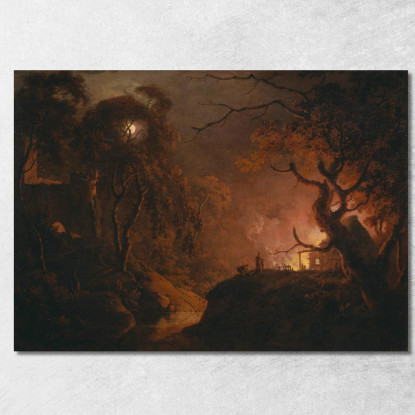 Cottage In Fiamme Di Notte Joseph Wright of Derby jwd9 quadro stampato su tela