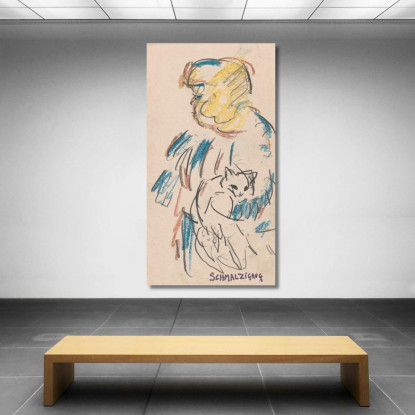 Ragazza Con Gatto Jules Schmalzigaug jsh11 quadro stampato su tela