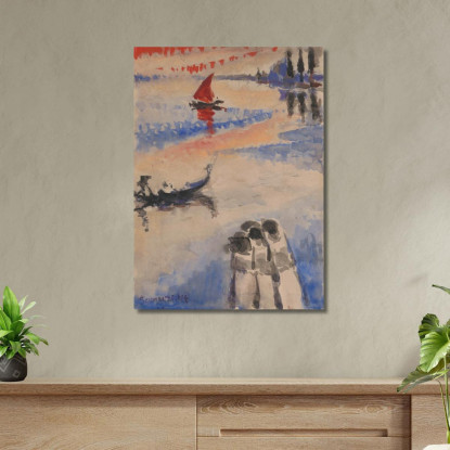 Barca A Vela Rossa E Gondola Jules Schmalzigaug jsh16 quadro stampato su tela