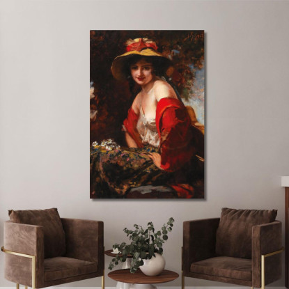 Una Giovane Donna Con Cappello Di Paglia Leopold Schmutzler lsc4 quadro stampato su tela