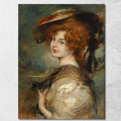 Ritratto Di Una Signora Con Capelli Rossi E Cappello Leopold Schmutzler lsc5 quadro stampato su tela