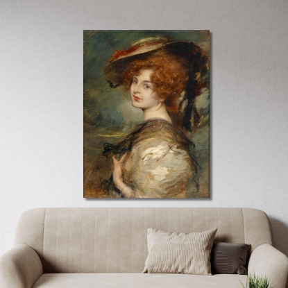 Ritratto Di Una Signora Con Capelli Rossi E Cappello Leopold Schmutzler lsc5 quadro stampato su tela