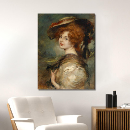 Ritratto Di Una Signora Con Capelli Rossi E Cappello Leopold Schmutzler lsc5 quadro stampato su tela