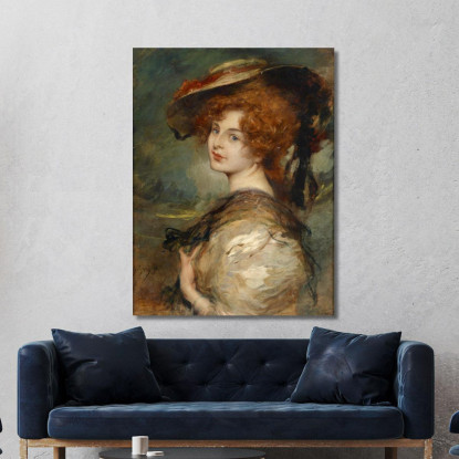 Ritratto Di Una Signora Con Capelli Rossi E Cappello Leopold Schmutzler lsc5 quadro stampato su tela