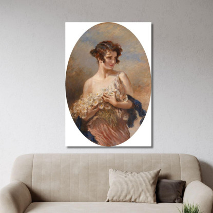 Signora Con Un Mazzo Di Margherite Leopold Schmutzler lsc6 quadro stampato su tela