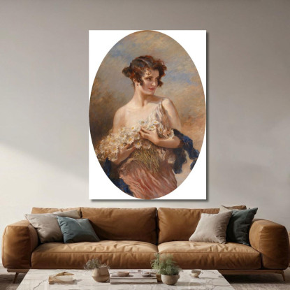Signora Con Un Mazzo Di Margherite Leopold Schmutzler lsc6 quadro stampato su tela
