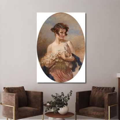 Signora Con Un Mazzo Di Margherite Leopold Schmutzler lsc6 quadro stampato su tela