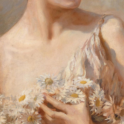 Signora Con Un Mazzo Di Margherite Leopold Schmutzler lsc6 quadro stampato su tela