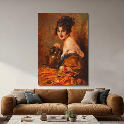 Bellezza Con Caraffa Di Vino Leopold Schmutzler lsc10 quadro stampato su tela