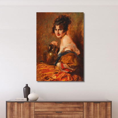 Bellezza Con Caraffa Di Vino Leopold Schmutzler lsc10 quadro stampato su tela