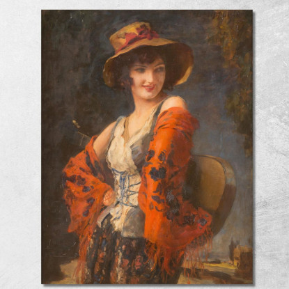 Giovane Donna Con Chitarra Leopold Schmutzler lsc16 quadro stampato su tela