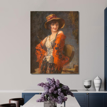 Giovane Donna Con Chitarra Leopold Schmutzler lsc16 quadro stampato su tela