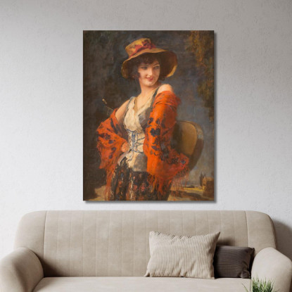 Giovane Donna Con Chitarra Leopold Schmutzler lsc16 quadro stampato su tela