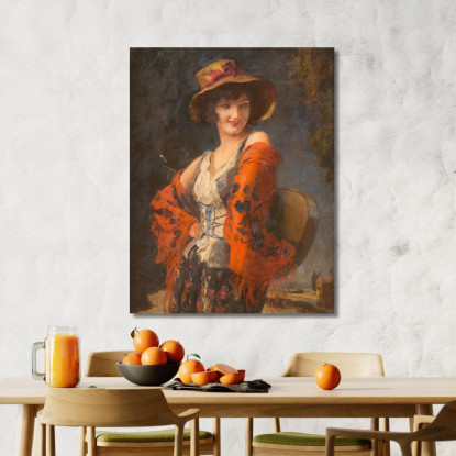 Giovane Donna Con Chitarra Leopold Schmutzler lsc16 quadro stampato su tela