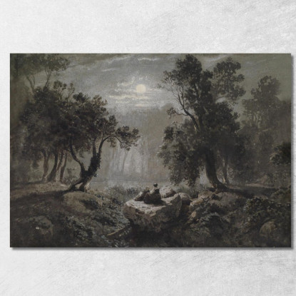 Un Paesaggio Forestale Romantico Al Chiaro Di Luna Oswald Achenbach oac15 quadro stampato su tela