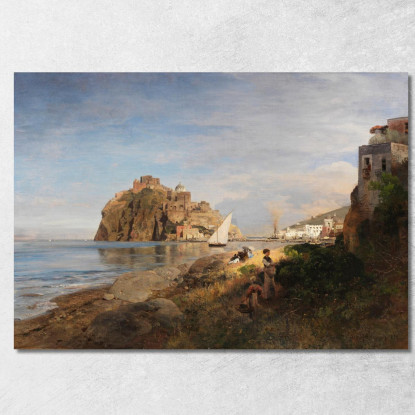 Ischia Con Vista Sul Castello Aragonese Oswald Achenbach oac24 quadro stampato su tela