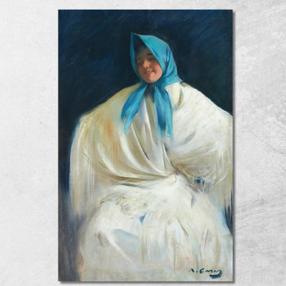 Chula Con Fazzoletto Blu Ramón Casas rcs8 quadro stampato su tela