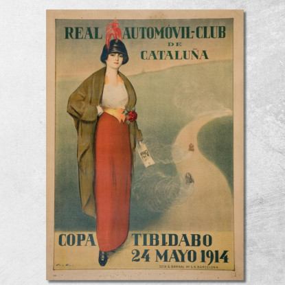 Real Automòbil-Club De Catalunya. Coppa Tibidabo Ramón Casas rcs34 quadro stampato su tela